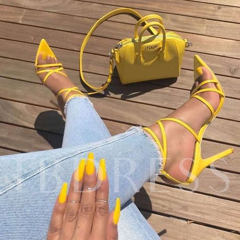 Neon Buckle Strappy Stiletto Heel Open Toe Plain Sandals Strappy Stilettos, 90's Fashion, Super High Heels, Stiletto Sandals, Pointed Toe Heels, Sport Sandals, Sandals For Sale, High Heels Stilettos, Cross Straps