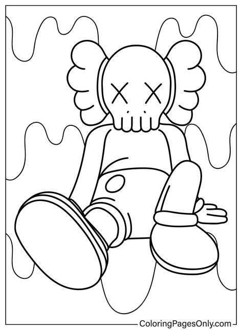 Kaws Drawing Outline, Kaws Coloring Pages, Kaws Outline, Kaws Drawing, Kaws Sketch, Kaws Companion, Easy Graffiti Drawings, Hype Beast, Cartoon Coloring