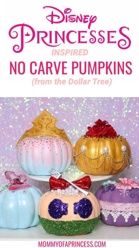 Disney Princess Pumpkins | Cheap & Easy No Carve Pumpkin Ideas Princess Pumpkin Carving, Princess Pumpkins, No Carve Pumpkin Ideas, Disney Pumpkin Painting, No Carve Pumpkin, Princess Pumpkin, Carve Pumpkins, Pumpkin Decorating Contest, Halloween Decor Diy