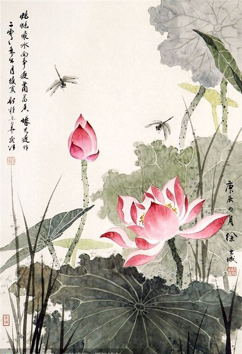 Lotus Chinese Painting, Chinese Painting Flowers, Lotus Flower Pictures, China Ink, Lotus Flower Art, Japanese Art Styles, Chinese Art Painting, Japanese Drawings, Japanese Art Prints