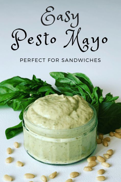 Pesto Mayo Recipe, Dip For Potato Wedges, Recipes With Pesto, Mozzarella Bruschetta, Sandwich Spreads, Healthy Sauce, Sandwich Cakes, Pesto Mayo, Pesto Recipes