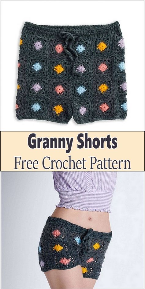 Crochet Granny Square Shorts Free Pattern, Granny Square Shorts Pattern, Crochet Pants Pattern, Shorts Pattern Free, Crochet Shorts Pattern, Ravelry Crochet, Crocheted Patterns, Boho Twists, Crochet Pants