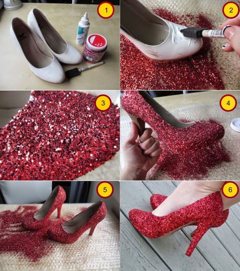 Diy Glitter Shoes, Dorothy Shoes, Diy Heels, Glittery Shoes, How To Make Glitter, Shoe Refashion, Shoe Makeover, Glitter High Heels, Mode Tips