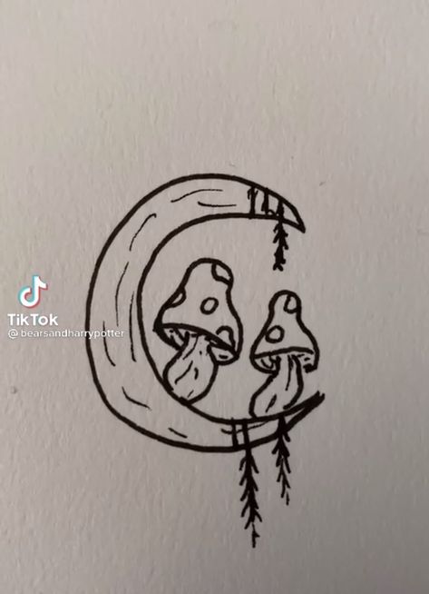 Cute Doodles Easy Aesthetic Mushroom, Moon And Mushroom Drawing, Cute Mushroom Drawing Easy, Mushroom Drawings Easy, Mushroom Doodle Easy, Mushroom Lady Drawing, Drawing Ideas Mushrooms, Mushroom Drawing Easy, Easy Mushroom Drawing