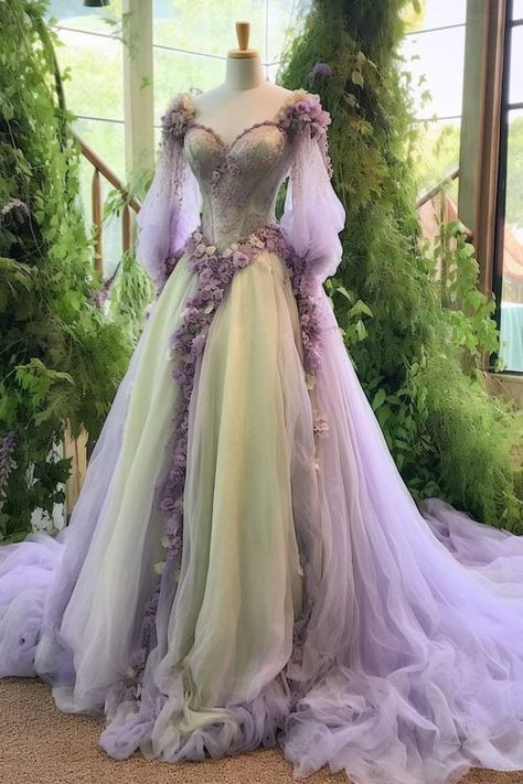 Fairy Wedding Bridesmaid Dresses, Fantasy Ballgown, Earthy Wedding Dresses, Freetime Activities, Forest Dress, Met Gala Outfits, Ethereal Dress, Elegant Ball Gowns, Fancy Sarees Party Wear