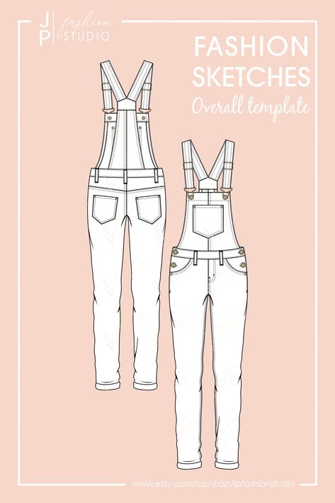 Jumpsuit Flat Drawing, Jumpsuit Flat Sketch, Flat Sketches Fashion, Fashion Technical Drawing, Sketches Fashion, Flat Drawings, Illustration Template, Technical Illustration, Design Sketchbook