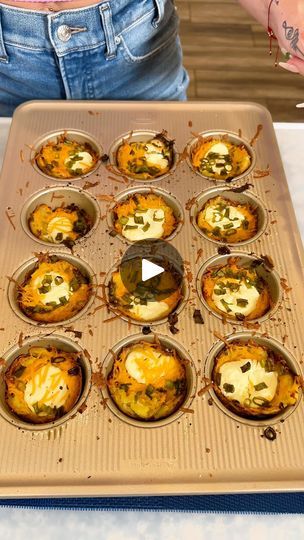 Easy potato hack is so yummy 😋 | Easy potato trick is so yummy 😋  I make easy potatoes using a muffin tin that are so delicious! | By Kailee’s Kitchen | Just setting my last couple of potatoes right here in my muffin tin. Now, I'm grabbing myself a small little cup and I'm just going to smash them all right inside of my muffin tin just like that. Taking a little bit of olive oil and just drizzling it over these smashed potatoes, these little potato cups. What a cute idea is this? It's so simple and easy and what a great twist on a potato. Grabbing a little bit of coarse sea salt and just sprinkling it all right over the top. Ooh I love a little bit of sea salt. Some nice coarse sea salt on these potatoes is just really going to bring out the flavor and mm so good. Adding of course a litt Smashed Potatoes In Muffin Tin Recipe, Smashed Potato Cups Muffin Tins, Smashed Potatoes Baked In Muffin Tin, Potato Cups Muffin Tins, Baked Potato Cups, Potatoes In Muffin Tin Recipe, Good Appetizer, Baked Baby Potatoes, Smashed Potatoes Baked