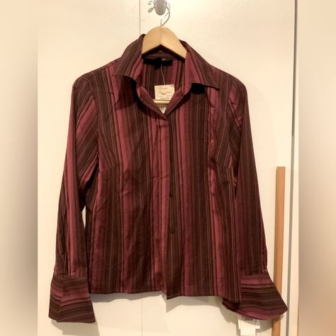 Long Sleeve Button Up, Striped Shirts, Button Ups, Button Down, Long Sleeve Button Up Shirt Outfit, Gilmore Girls Fashion, 70s Tops, Button Up Shirts, Button Up