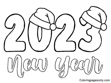 New Years Drawings Easy, New Year Drawing Ideas Easy, New Year Easy Drawing, Happy New Year 2023 Drawing, Happy New Year Drawing Ideas, Happy New Year Drawing, New Years Drawing Ideas, New Year's Drawings, New Year Coloring Pages