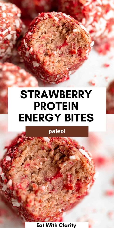 Protein Energy Bites, Protein Balls Healthy, High Protein Snack, Afternoon Slump, Strawberry Protein, High Protein Desserts, Protein Bar Recipes, Protein Treats, Protein Snack