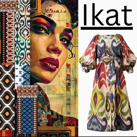 Ikat patterns are making a bold comeback in the fashion world, blending ancient traditions with modern designs. This intricate dyeing technique, known for its vibrant and blurred motifs, is being reimagined on everything from flowing maxi dresses to chic blouses. Originating from Indonesia, India, and Central Asia, Ikat’s labor-intensive, artisan processes align with today’s sustainability trends. The resurgence of Ikat is more than a fashion statement—it’s a celebration of timeless artistry ... Ikat Painting, Ikat Motifs, Painting Mood, Aesthetic Photoshoot, Excel Tutorials, Chic Blouses, Ikat Pattern, Dyeing Techniques, Fashion World