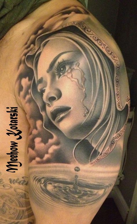 Meehow Kotarski with Richie Bull Weeping Woman Tattoo, Thumper Tattoo, Tattoo Sites, Black And Grey Realism, Weeping Woman, Realism Tattoos, Woman Tattoo, Religious Tattoos, Original Tattoos