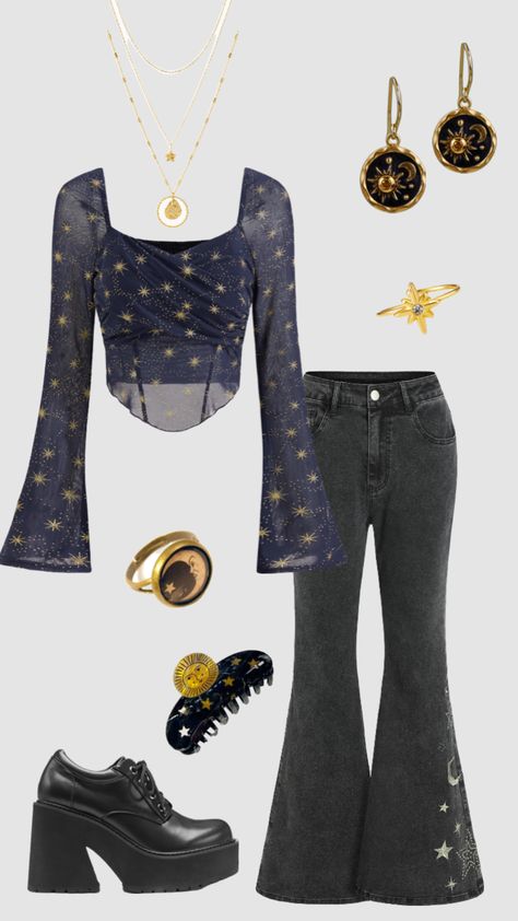 Whimsigoth outfit#outfitinspo #vintage #whimsigotj Polyvore Outfits Fall, Outfit Ideaa, Collage Outfits, Outfits 70s, 70s Outfits, Whimsical Fashion, Hippie Outfits, Alternative Outfits, Dark Fashion