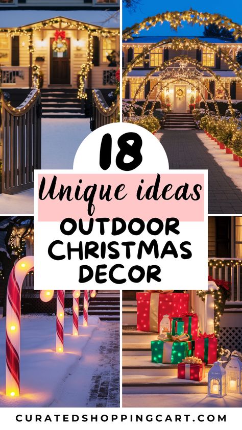 Make your home enchanting this holiday season with 18 unique outdoor Christmas home decor ideas! From creating whimsical floating ornaments to setting up a glowing Christmas tree tunnel, these ideas will bring joy and holiday spirit to your yard. Perfect for creating a magical, winter wonderland look that impresses neighbors and guests alike. holiday décor, winter wonderland yard, front yard Christmas décor, festive Christmas yard décor, Christmas yard lights, outdoor holiday decorations. Winter Yard Ideas, Outdoor Christmas Ideas Front Yards, Large Ornaments Outside, Winter Wonderland Outdoor Decor, Winter Wonderland Outdoor Decorations, Christmas Wood Cutouts Yard Art, Christmas Yard Lights, Front Yard Christmas, Outdoor Christmas Decorations Yard