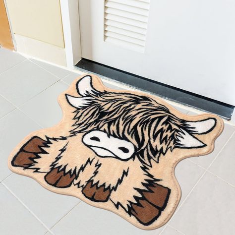 PRICES MAY VARY. Size and Material: this highland cow bath rug, which measures about 24 x 24 inches, designed with a cute cow theme; It's crafted from imitation cashmere material, which is incredibly soft and fluffy, providing the utmost comfort for your feet Water Absorbent: this western cow decor mat is nicely at soaking up a lot of water very quickly; Plus, they dry fast, which helps create a healthier environment and provides comfort; It'll even protect your floor from any dripping water Non Bathroom Cow Decor, Highland Cow Themed Bedroom, Highland Cow Bathroom Decor, Cow Room Ideas, Cow Bedroom, Highland Cow Bathroom, Western Rug, Cow Bathroom, Western Bathroom Decor