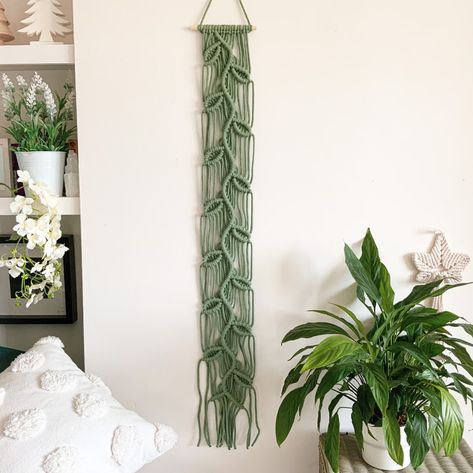 Narrow Woven Macrame Wall Hanging, Vertical Tapestry Trailing Leaf Art, Irish Handmade Gifts, 45 Inches - Etsy Leaf Macrame Wall Hanging, Woven Macrame, Tree Lover, Macrame Wall Hanging Patterns, Vertical Wall Art, Vine Leaves, Hanging Macrame, Nature Tree, Nature Themed