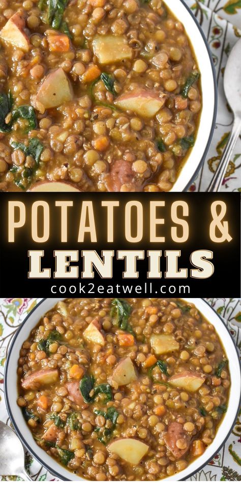 Green Lentil Recipes Healthy, Lentil And Potato Recipes, Lintels Recipes, Lentil And Potato, Winter Lentil Soup, Lentils Side Dish, Green Lentil, Lentil And Potato Soup, Green Lentil Crockpot Recipes