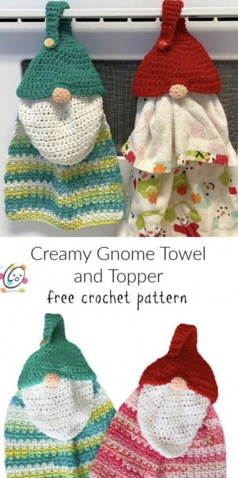 Free Crochet Pattern: Creamy Gnome Hanging Towel Bag Holder Pattern, Crochet Towel Topper, Crochet Kitchen Towels, Crochet Gnome, Crochet Towel, All Free Crochet, Gnome Patterns, Macrame Patterns Tutorials, Yarn Tail