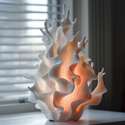 Introducing the “Coral Breeze” lamp: Inspired by the delicate beauty of coral formations, this lamp features a base mimicking the texture and hues of underwater reefs, adding a touch of coastal charm to any space. Conceptual AI Art Follow @ecosapiens for more! Sea Lamp, Nature Lamp, Modern Product Design, Light Art Design, Product Design Ideas, Coral Texture, Coral Lamp, Lamp Inspired, Bionic Design