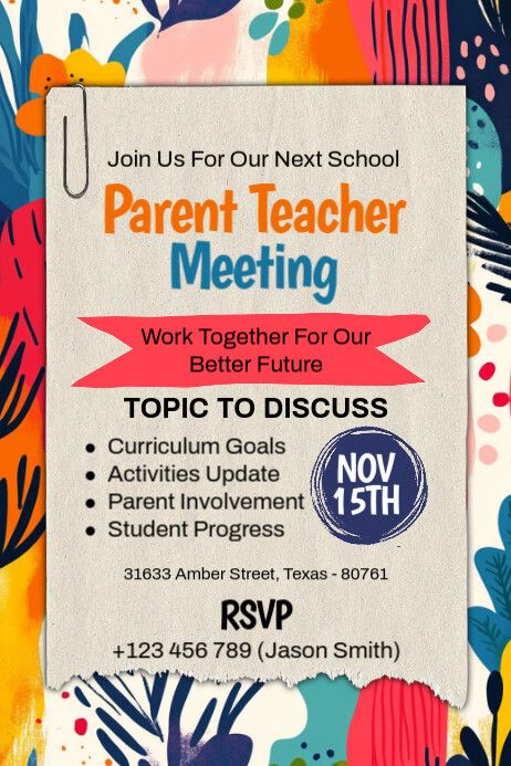 Yellow Maximalist Parent Teacher Meeting Poster Meeting Poster, Teacher Meeting, Parent Teacher Association, Parent Teacher Meeting, Photoshop Flyer, Linkedin Background Image, Linkedin Background, Flyers Design, Kindle Book Cover