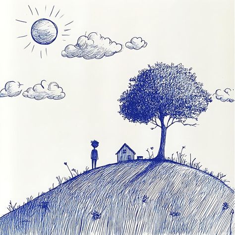 A drawing of a house on a hill with a man standing on the hill and a house on the hill | Premium AI-generated image Drawing Of A House, A Man Standing, House On The Hill, Man Standing, A Hill, House On A Hill, The Hill, A Drawing, A House