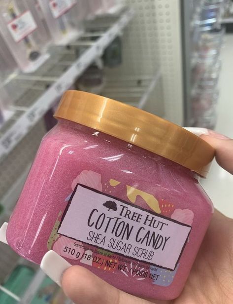 Tree Hut Cotton Candy, Cotton Candy Aesthetic, Candy Aesthetic, Shea Sugar Scrub, Strawberry Extract, Serious Skin Care, Body Hygiene, Exfoliating Body Scrub, Tree Hut