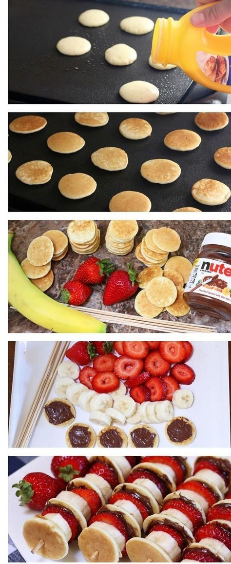 Pancake Kabobs, Stick Food, Low Carb Chicken Parmesan, Pancake Bites, Healthy Brunch, Banana Nutella, Breakfast Party, Mini Pancakes, Indian Breakfast