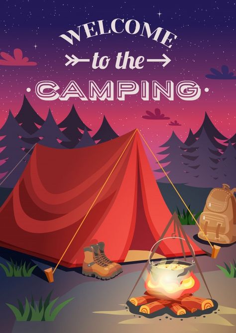 Camping Poster, Camping Cartoon, Glowing Background, Event Poster Design, Welcome Poster, Camping Theme, Camping Ideas, Vintage Grunge, Geometric Background