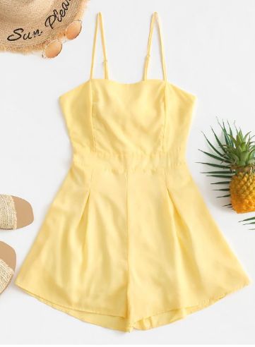 Cami Outfit, Cute Jumpers, Yellow Romper, Backless Romper, Cami Romper, Maxi Romper, Halter Romper, Tank Top Outfits, Tropical Dress