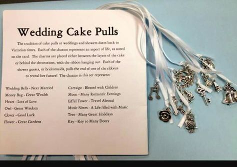 Wedding Cake Pulls Wedding Cake Pull Charms, Wedding Cake Pulls, Cake Pull Charms, Cake Pulls, Bridesmaid Luncheon, American Wedding, Wedding Games, Wedding Locations, Wedding Cake