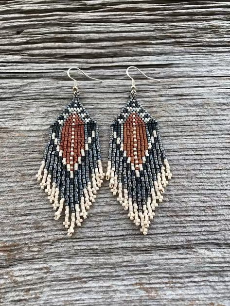 TheFoxandThorn - Etsy Beaded Aztec Earrings, Western Beaded Fringe Earrings, Native Earrings Beaded, Maiden Goddess, Delica Beaded Earrings, Fringe Earrings Diy, Native Beaded Earrings, Seed Bead Earring, Goddess Earrings