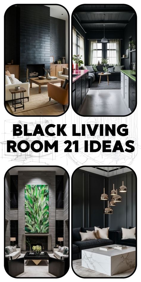 Black Tv Room Ideas, Modern Black Living Room, Black Living Room Designs, Black Walls Living Room, Black Living Room Ideas, Monochromatic Living Room, Unique Decor Ideas, Black Velvet Sofa, Decor Ideas For Apartments