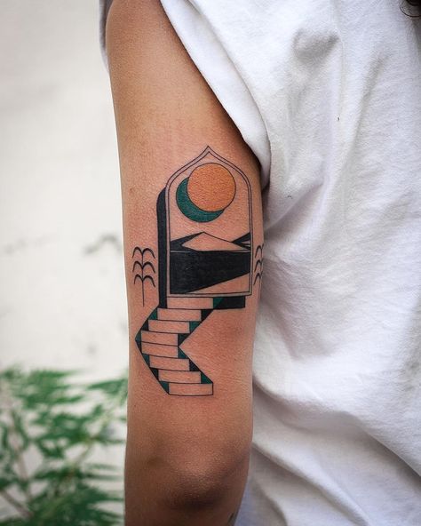 Absurdism Tattoo, Surrealist Tattoo, Surrealistic Tattoo, Prism Tattoo, Surrealistic Landscape, Surreal Tattoo, Art Tattoos, Tattoo Inspo, Body Art Tattoos