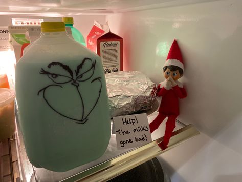 The Milk's Gone Bad Elf, Elf On Shelf Milk Gone Bad, Grinch Milk Elf On The Shelf, Bad Milk Elf On The Shelf, Elf On The Shelf Ideas The Milks Gone Bad, Elf The Milk Has Gone Bad, The Milk Has Gone Bad Elf On The Shelf, Elf Milk Bad, Milk Gone Bad Elf