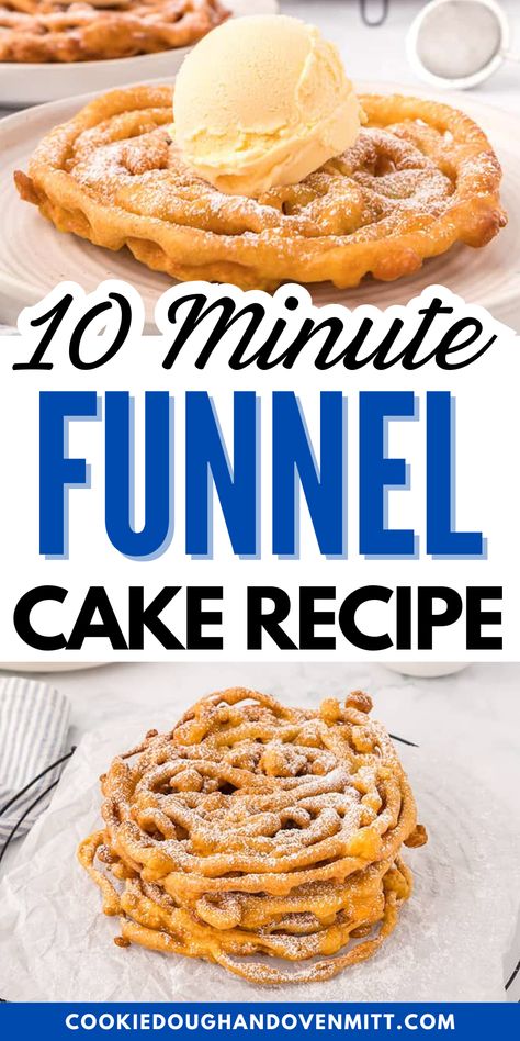 Homemade funnel cakes are a sweet and crispy treat that gives you the nostalgia of carnival food. Topped with powdered sugar, they're perfect for any occasion, from lazy breakfasts to movie nights. Enjoy the magic of the fair without the hassle and expense with this easy recipe. Funnel Cake Batter, Homemade Funnel Cake, Funnel Cake Recipe, State Fair Food, Funnel Cakes, Carnival Food, Cake Business, Funnel Cake, Pancake Mix