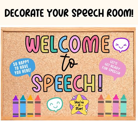 Speech Therapy Bulletin Board Ideas, Bulletin Boards For Speech Therapy, Speech Room Decor Classroom Themes, Speech Pathology Bulletin Boards, Welcome To Speech Therapy Bulletin Board, Speech Door Decor, Speech Valentines Day Bulletin Board, Speech Classroom Decor, Speech Bulletin Boards