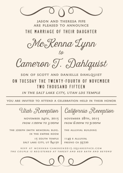 mckenna_front_web Invitation Maker, Traditional Wedding Invitations, Wedding Portfolio, The Invitation, Teal Wedding, Lds Temples, Elegant Designs, Custom Wedding Invitations, You Are Invited