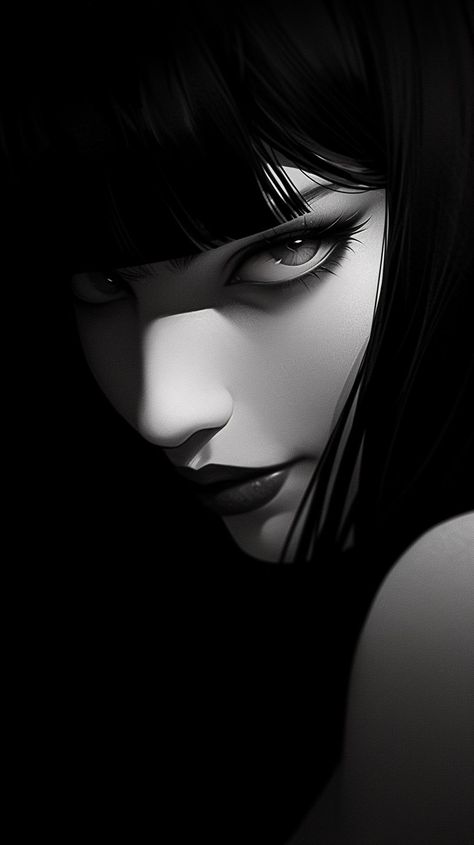 Close Eyes Drawing, Closed Eye Drawing, Comic Woman, Mad Face, Anime Long Hair, Drawing Female Body, Dark Portrait, Red Images, Anime Black Hair