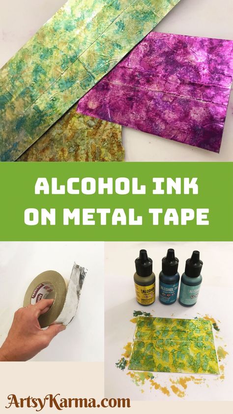 alcohol ink on metal tape Alcohol Ink On Metal Washers, Alcohol Ink On Metal, Alcohol Ink Tools, What Paper To Use For Alcohol Ink, Metal Tape Art, Wax Melts Recipes, Alcohol Ink On Yupo Paper, Metal Tape, Snail Mail Art