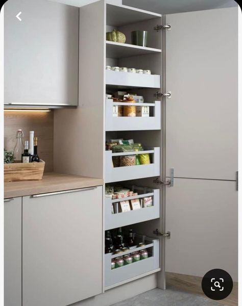 Kitchen Larder Units, Drawer Set, Gallery Rail, Kitchen Larder, Kitchen Organisation, Kitchen Pantry Design, Kitchen Interior Design Decor, Diy Kitchen Storage, Kitchen Room Design