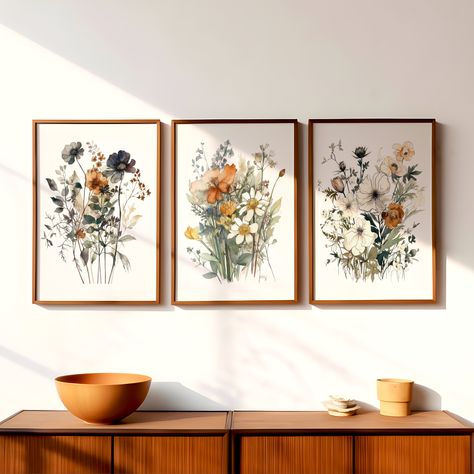 Unique Bathroom Art, Vintage Modern Art, Wildflower Wall Art, Dining Room Wall Decor Ideas Simple, Kitchen Paintings Art Wall Decor, Big Wall Decor Living Room, Farmhouse Living Room Art, Floral Wall Prints, Vintage Flower Decor