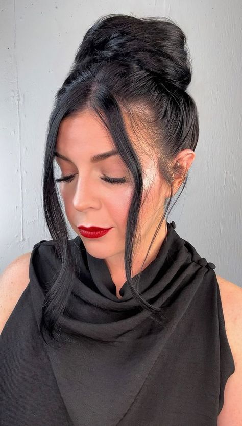 Pair it with a cozy turtleneck or elevate your dress – a full bun is a great hairstyle to add a little drama to any look. Holiday Hair Tutorial, Two Buns, Face Frame, Holiday Hair, Black Hair Color, Brunette Color, Great Hairstyles, Holiday Hairstyles, High Ponytails