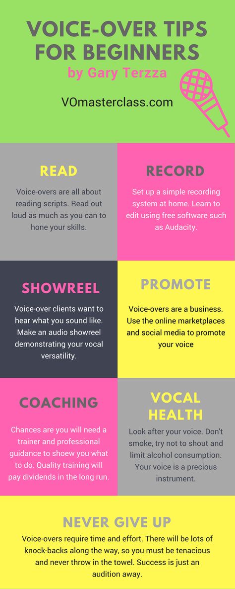 Voice-Over tips for beginners infographic. Act Tips And Tricks, Film Acting, Learn Singing, Singing Techniques, Acting Lessons, Vocal Lessons, Beginners Makeup, Acting Tips, Singing Tips