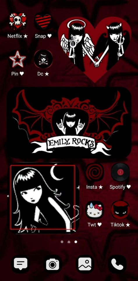 Goth Phone Layout, Emily The Strange Icon, Emily The Strange Wallpapers, Goth Homescreen, Goth Theme, Emily Strange, Gothic Stuff, Netflix App, Emily The Strange