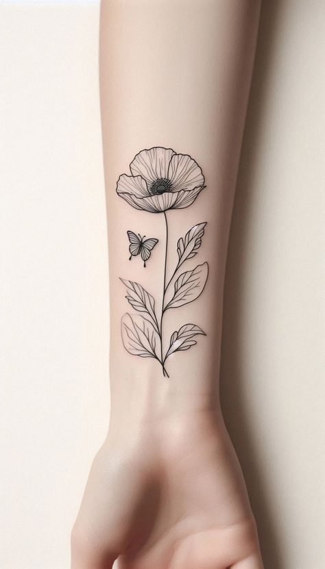 Violet & Butterfly Tattoo: April Birth Flower Design Symbolizing Love and Faithfulness Violet And Butterfly Tattoo, Violet Tattoo Fine Line, Violet Tattoo Flower, April Birth Flower Tattoo, Name Flower Tattoo, Violet Tattoo, April Birth Flower, Fineline Tattoo, Bouquet Tattoo