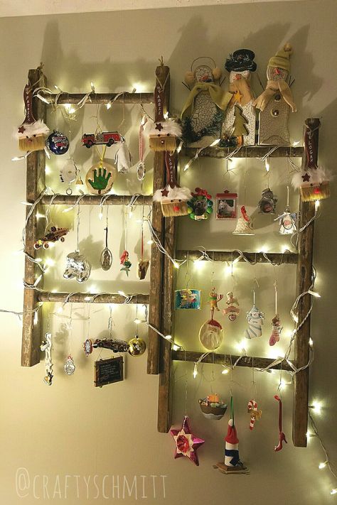 Creative Ways To Display Christmas Ornaments, How To Display Special Ornaments, Displaying Christmas Ornaments, Year Round Ornament Display, Travel Ornament Display, Ornament Collection Display, Display Christmas Ornaments Without Tree, Christmas Ornaments Display Ideas, Display Keepsake Ornaments