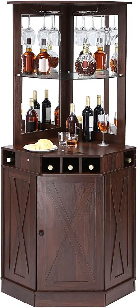 VEVOR Corner Industrial Bar Cabinet, Wine Table for Liquor & Glasses, Sideboard Buffet Cabinet with Glass Holder, Freestanding Farmhouse Wood Coffee Bar Cabinet for Living Room, Home Bar, Black Walnut Wood Coffee Bar, Corner Bar Cabinet, Coffee Bar Cabinet, Cabinet For Living Room, Pellet Stove Inserts, Wood Pellet Stoves, Wine Bar Cabinet, Liquor Glasses, Bar Black