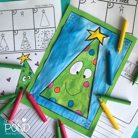 8th Day Of Christmas, Directed Drawing Kindergarten, Drawing Happy, Christmas Art Projects, Kindergarten Art Projects, From The Pond, Christmas Teaching, K Crafts, Directed Drawing