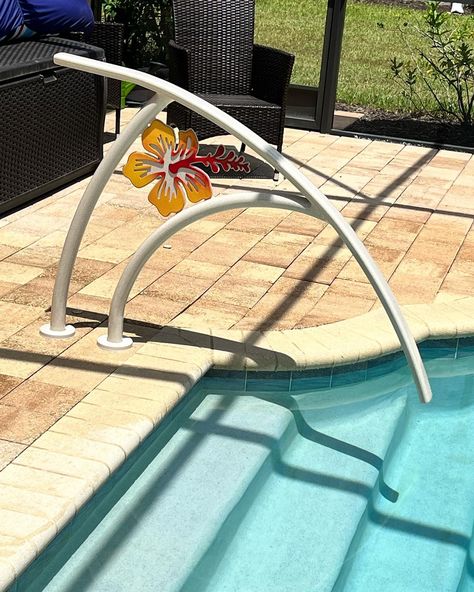 Artistic Pool and Spa Hand Rails Inground Pool Handrail Ideas, Pool Railings Ideas, Pool Handrail Ideas, Pool Railing, Pool Handrail, Pool Rails, Flamingo Pool, Pool Shapes, Deck Installation