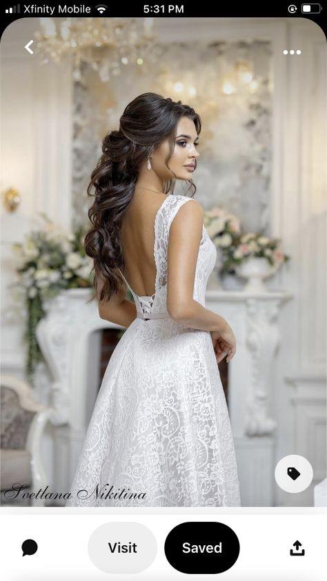 Hairstyles For Backless Dress, Engagement Party Photo Ideas, Backless Wedding Gown, Hairstyles For Long Hair Wedding, Long Hair Wedding, Hairstyles Straight Hair, Wedding Gown Backless, Hairstyles Straight, Short Homecoming Hair